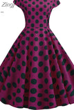 Short Sleeve Polka Dot Dress Women Elegant Work Office Casual Print A-Line Vintage Dress Big Swing Rockabilly