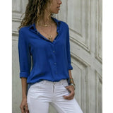 Spring and Summer Fashion Shirt Office Lady V-neck Button Long-sleeve Blouse Solid White Shirt Casual Tops Women