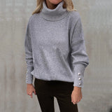 Zingj And Winter New Striped High Leader Mouth Button Sweater Solid Color Casual Loose Plus Size Sweater Woman-Outfit