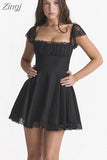 Elegant Party Dresses for Women Y2k Clothes Sexy Summer Daily Rave Outfits New Lovely Lace Patchwork Short