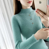 Zingj And Winter Half High Collar Button Thick New Foreign Style Jacket Sweater Imitation Mink Wool Coat Female Bottom Shirt-Outfit