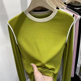 Zingj Advanced Cotton Color Round Collar Long Sleeve T Shirt Female 13 Line Design Sense Of Small Inside With The Bottom