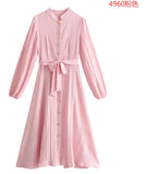 Women's Body Texture Collar Long-Sleeved Dress