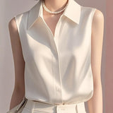 Gentle Style White Polo Collar Sleeveless Shirt Women's Summer New Casual Temperament Small