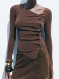 Long-Sleeved Women's Clothing In Autumn 2025 New Irregular Design Folding Button Repair Knitted Top