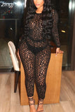 See Through Hollow Tracksuit Two Piece Set Women Full Sleeve O-Neck Tops Skinny Stretch Leegings Lady Party