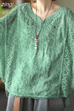 Embroidery Summer Blouse 2023 Loose Butterfly Bat Sleeve Lace Shirt Woman Hollow Solid Fashion Women Blouses Tops