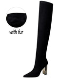 Shoes Women Sexy Over The Knee Boots Pointed Top Stretch Boots Thick Heel High Boots Black Long Boots Autumn Winter