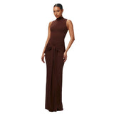 Summer New Women's Fashion Pure Color Round Neckless Strapped With Body-Body-Body-Suited Dress