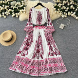 Zingj New Women's Dress Oversized Skirt Print Pleated Waist Lace Holiday