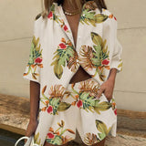 Fashion Women Shirts and Casual Wide Leg Shorts Print 2-piece Set Short Sleeve Tops Loose Short Sets Outfites Women