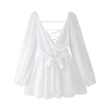 Explosive Women's Temperament V Neck Shoulder Sleeves Tethered Waist