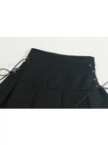 Women's Pleated Skirt Kawaii Gothic Black Mini Skirt Korean High Waist Y2k Harajuku Vintage Bandage A-line Skirt Clothes