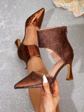 Women's Shoes Brown Pedal Zipper High Heels Muller Women's Shoes Fine Heel Fashion Tip Simple High Heel Single Shoes