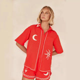 Zingj Spring And Summer New 3D Stereo Embroidery Comfortable Casual Shirt Short