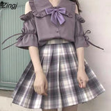 Lolita Blouses Women Summer Sexy Off Shoulder Peter Pan Collar JK Shirts Tops Japanese Preppy Style Kawaii Blusas