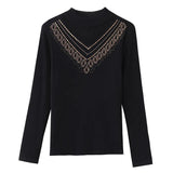 Photo # Autumn / Winter Long Sleeve And Velvet Top Women's High-End T-Shirt With A Versatile Lace Bottom