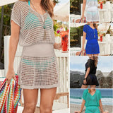 Suit New Loose Solid Color Waist Hollow Knitted Swimsuit Bikini Shirt