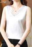 Tank Top Women 2023 Summer Women Clothing White Crop Top Basic Lace Cami Office Lady V-neck Sexy Blouse Soild Womens