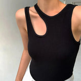 Zingj Women's Dress Street Hipster Fashion Wind Round Collar Side Irregular Hollow Out Design Women's Solid Color Slim Small