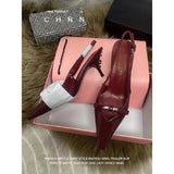 Zingj Essence! High Heel Baotou Sandal Female 2024 New Bow Black Pointed Thin Heel Back
