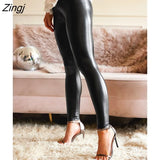 Black Faux Leather High Waist Leggings For Women Skinny Leg Tight Pants 2023 Spring Autumn Full Length Slim Pencil
