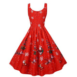 Winter Women Christmas Dress Sexy Spaghetti Strap Vintage Midi Party Vestidos Robe Femme Santa Snowflake Print Xmas