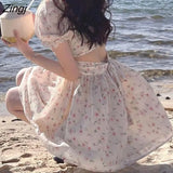 Mini Dresses Women Bandage Design Tender Holiday Sweet Korean Style Ins Puff Sleeve Colleges Summer Vestidos
