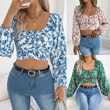 Early Autumn Flower Lantern Sleeve With Waist Chiffon