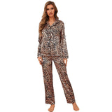 Zingj Women's Pajamas Fall / Winter Cardigan Leopard Print Long Sleeve Pants Home Clothing Suit