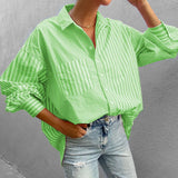 Spot Spring 2025 New Women's Fashion Temperament Lapel Loose Long Sleeve Striped
