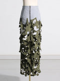 Zingj New Personality Trend Army Green Irregular Hollow Out Splicing Camouflage Design Sense Women's Long