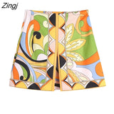 New Women Holiday Wind Totem Leaves Print Split A Line Skirt Faldas Mujer Female Side Zipper Casual Slim Vestido