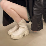 Boots Women 2025 Autumn And Winter New Round Head Coarse And V Mouth Thick Bottom Small Boots After Zipper Thin Martin