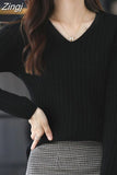 Women Sweater Long Sleeve Top Knitted Pullover V-Neck Fashion Sweater Woman Winter 2023 Basic Female Clothing Soild OL