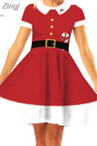 Print Women Christmas Dress Short Sleeve High Waist Big Swing Vintage Xmas Party Sundress Casual Robe