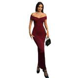 Women's New Autumn Solid Color Sexy Fashion Out-To-Shoulder-Backed Collar Tset Dress Dress