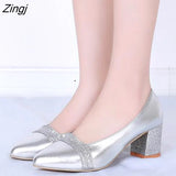Women Pumps Sweet Style Square High Heel Sequins Pointed Toe Spring and Autumn Elegant Shallow Ladies
