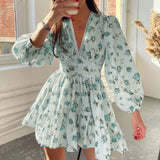 Women's Temperament Sweet Broken Flower High Waist Repair V Collar Short Long Sleeve