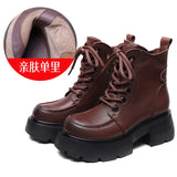 Layer Of Cow Skin English Wind Martin Boots 2025 Autumn And Winter New Round Head Thick Bottom Increase Plus Velvet Warm Short