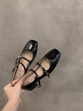 Red Mary Jane Shoes For Women's Shoes 2025 New Summer French Evening Black Spring And Autumn Single Shoes 211-0-Outfit