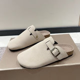 Size 35-45 Vintage Women's Shoes One Foot Flat Bottom Bag Head Half Slippers Women's Summer Wear Round Head Belt Buckle Cool