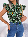 Wind Shooting Spring And Summer Leisure Leopard Wood Ear With Chiffon Shirts Women's