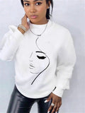Spring And Autumn New Women's Fashion Face Printed Round-Neck White