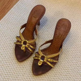 Fine Heel Tip Retro High Heels 2025 New Dew Weaving Cross Sandals Women Wear Outside In
