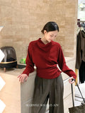 Xixi 2025 Autumn New White Label Elegant High-Collar Knitted Shirt With Long-Sleeved Top Sweater Female