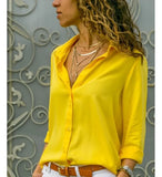 Tops Women's Long Sleeve V-neck Button Chiffon Shirt Office Loose Fashion Long Sleeve Shirts Female Tops Blusas