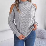 Shooting 2025 Autumn And Winter Leisure Flowers Shoulder Half High-Neck Long Sleeve Sweater Women's