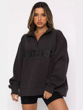 Autumn And Winter New Leisure Half-Necked Zipper Print Long-Sleeved