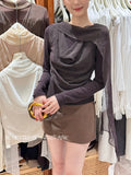 Xixi 2025 Autumn White Standard Elegant Temperament Chiffon Neck Thin Knitted Small Shirt